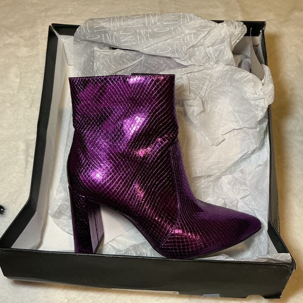 INC International Concepts Purple Snakeskin Ankle Boots - Picture 2 of 6